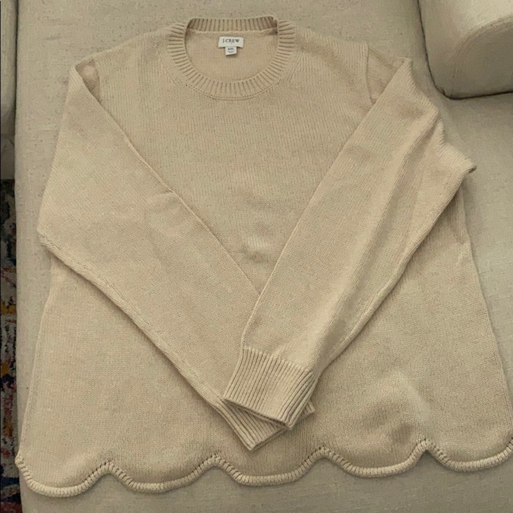 NWOT J. Crew Scalloped Hem Cream Sweater